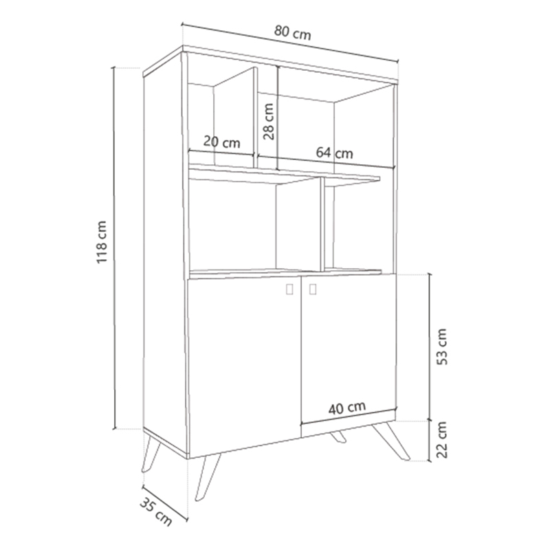 Biblioteca, Escandinava, Delos, 2, Puertas, Estantes, Gris, cubanita, DL885NBGS.