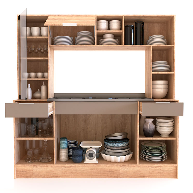 cocina, concinas, compactas, compacta, con, 6, puerta, puertas, 2, cajon, cajones, 7, estante, estantes, roble, nebraska, natural, gris, cubanita, DDO01RNGC, delos,.