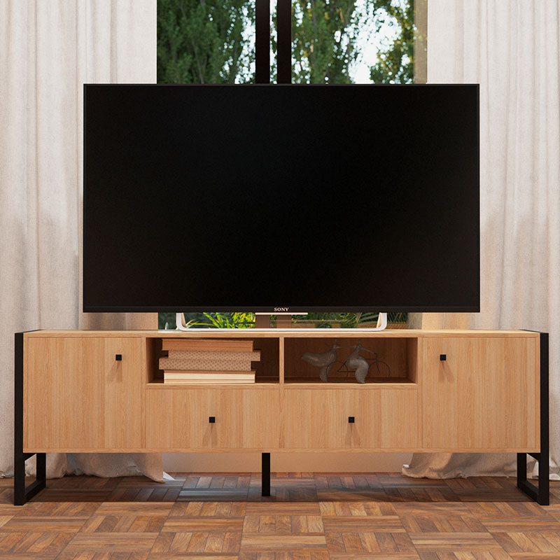 mueble, muebles, para, de, con, living, tv, teve, tele, televisor, televisores, television, hasta, 65, pulgadas, puerta, puertas, cajon, cajones, roble, nebraska, natural, delos, DST05RNN.