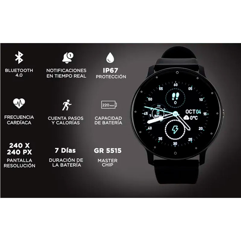 reloj, relejes, smartwatch, smartwatchs, smartwatches, inteligente, inteligentes, gadnic, ios, android, compatible con, para, negro, black, REL00192.