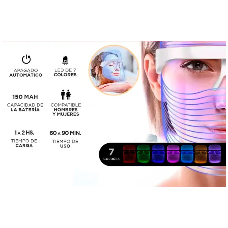 mascara, mask, led, facial, mascaras, faciales, care, gadnic, care by gadnic, 7 luces, fototerapia, antiedad, rosacea, acne, granitos, granos, LEDMASK7.